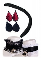  at set 02 - tail + clip on cat ear devil kitty+ lace collar
