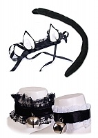  Aki cat set 02 - tail + kitty headpiec blk/wht + lace collar