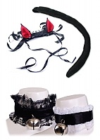  Aki cat set 01 - tail + kitty headpiec blk/red+ lace collar